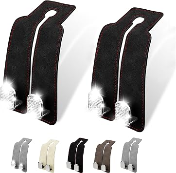 2 Pack of QBUC Bling Car Hooks for Headrest,Car Purse Hook,Universal Car Seat Back Storage Hook Luxurious Leather 100% M