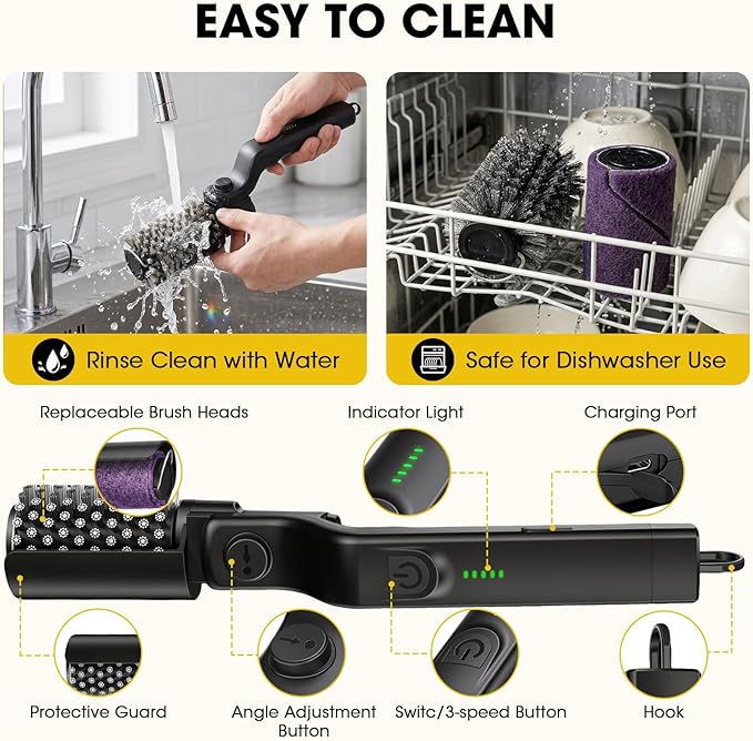 Electric Grill Brush, Electric Grill Cleaner Brush for Outdoor Grill, Cordless Rechargeable BBQ Grill Cleaning Brush, Power Barbecue Grill Brush, Motorized Grill Brush with 3-Speed & Adjustable Angle