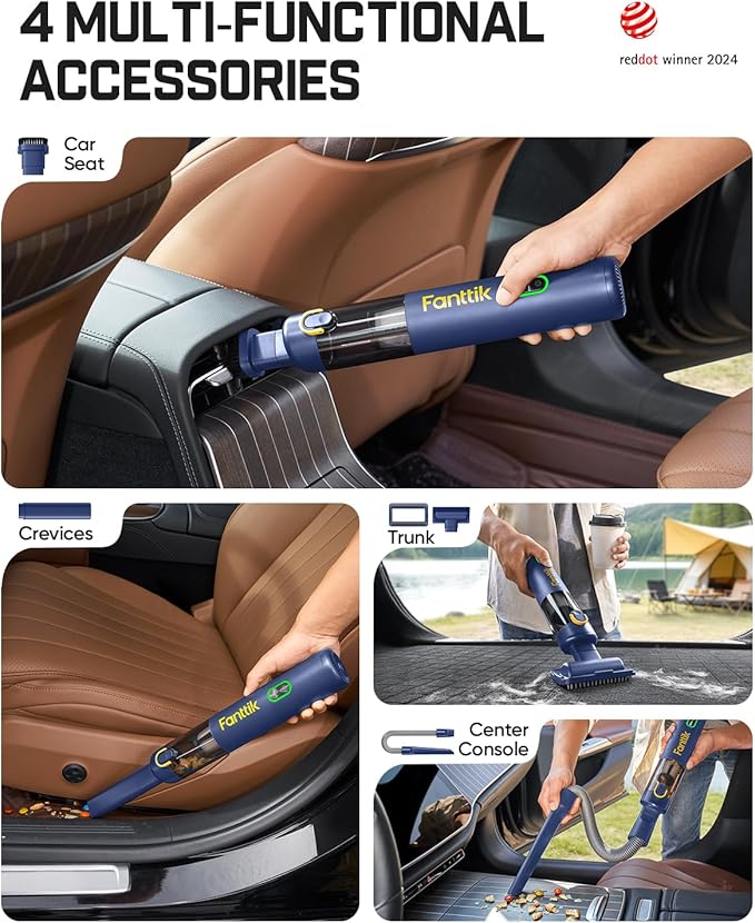 Fanttik V8 Mate Upgraded Cordless Car Vacuum, Portable Mini Vacuum with 13000pa Suction Power, 2 Suction Modes, Type-C Charge, Handheld Vacuum for Car, Small Tasks, Keyboards, Office Desk (Blue)