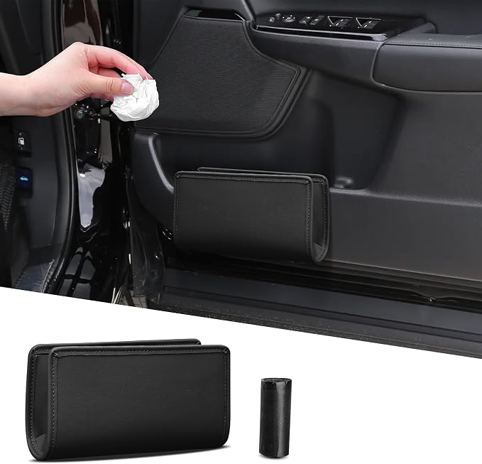 Car Trash Can, Leather Vehicle Trash Bin, Car Dustbin Garbage Organizer Holder, Universal Interior Accessories Foldable 