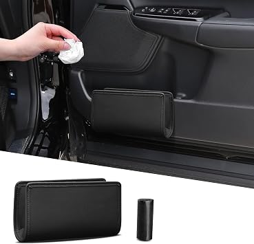 Car Trash Can, Leather Vehicle Trash Bin, Car Dustbin Garbage Organizer Holder, Universal Interior Accessories Foldable 
