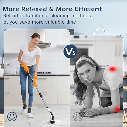 Bomves Electric Spin Scrubber, Cordless Cleaning Brush Scrubber for Home, 8 Replaceable Brush Heads-90Mins Work Time, 3 Adjustable Size, 2 Speeds for Bathroom Shower Bathtub Glass Car