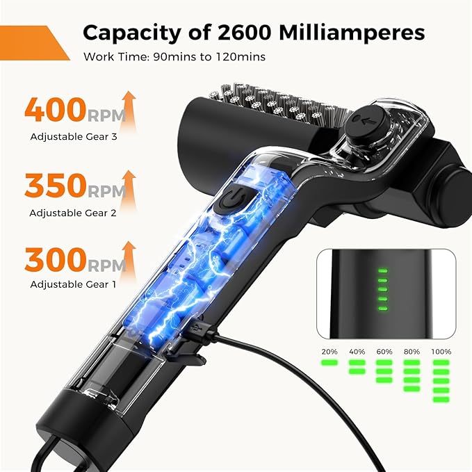 YKYI Electric Grill Brush - Cordless Rechargeable BBQ Cleaner with 180° Adjustable Head, 2600mah High-Torque Power Rotary BBQ Scrubber for Outdoor Stainless Steel Cast Iron Grates (Black)