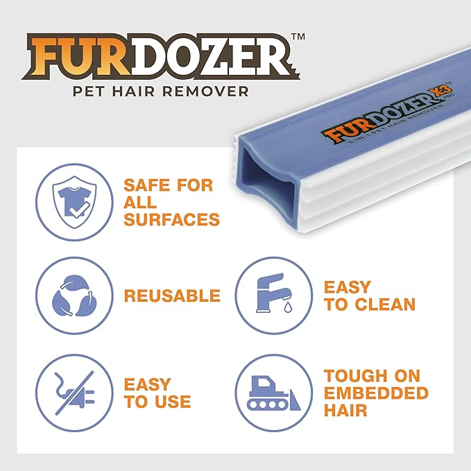 FurDozer Pet Hair Remover & Auto Detailing Tools - Cat & Dog Hair Remover for Carpets, Car Interiors, Couches, Bedding, & Pet Furniture (Purple, X3 PRO - 5" Long)