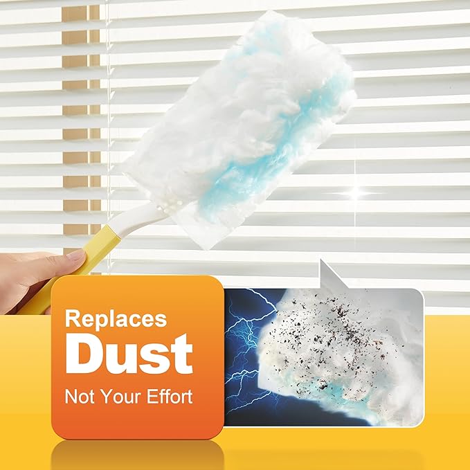 JOYMOOP Disposable Duster for Cleaning, with 1 Handles & 48 Ct Blue Heavy Duty Refills for Swiffer Feather Duster, Household Cleaning Tool for Electronics, Dusting Furniture, Blinds, Pet Hair