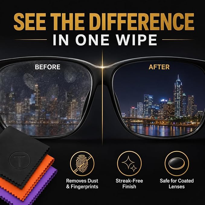 Extra Large Microfiber Cleaning Cloth – 3 Pack, 12"x12", 230 GSM Thick Lens Cleaner for Glasses, Camera & Screens, Ultra Soft, Streak-Free, Lint-Free, Scratch-Safe (Bold Series)