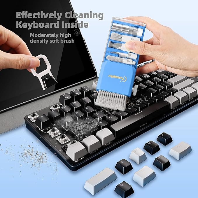 Tassmpitor Laptop Cleaning Kit, All in 1 Keyboard Cleaning kit for MacBook iPad iPhone, Compact Keyboard Cleaner with Brush and Spray for Tablet, Airpods, Earbud, Computer Screen, PC Monitor, SkyBlue