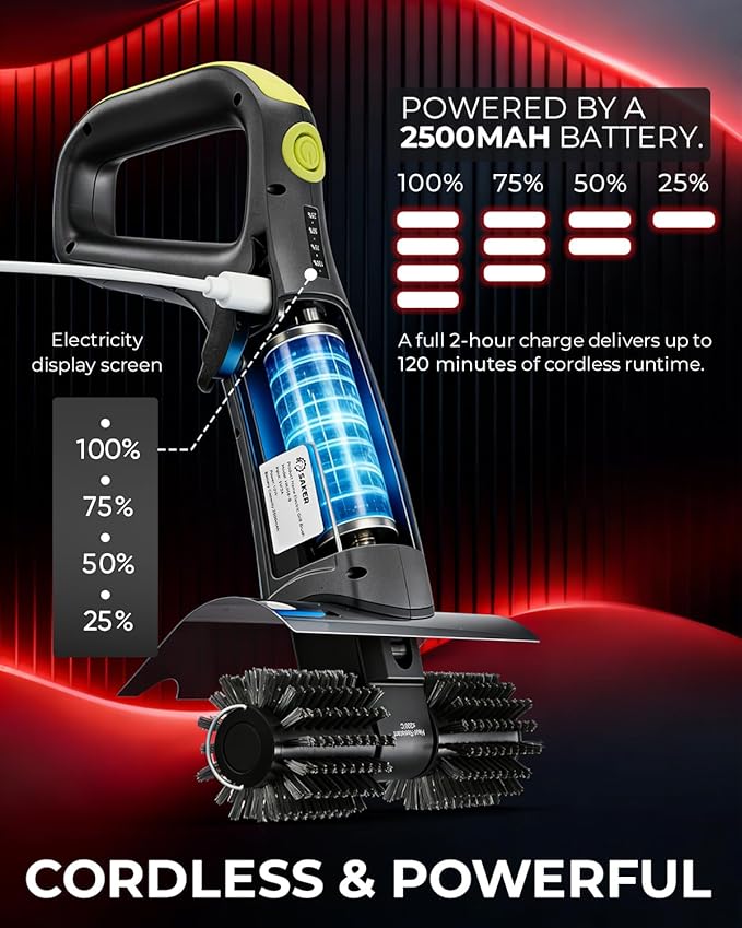 Saker Electric Grill Brush with 450 RPM & LED Light | Tangle-Free Grill Cleaning Brush with Durable Roller | Complete 8-Piece Brush & Scouring Pad Kit | Ideal Grilling Gift for Dad