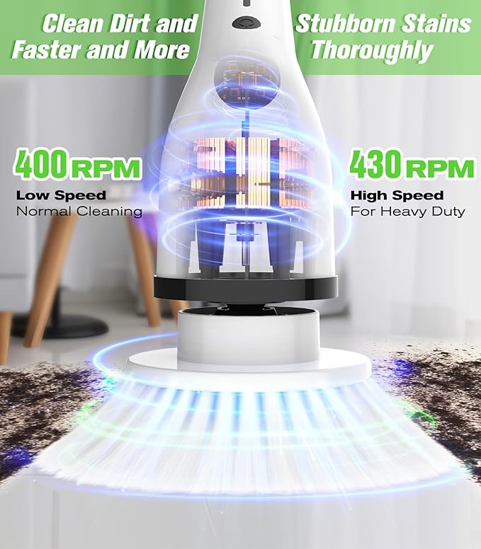 Electric Spin Scrubber for Cleaning,Cordless Waterproof Bathroom Shower Brushes with 9 Heads,1.5H Power Dual Speed Cleaner with Extendable Handles for Bathtub Floor Kitchen Wall