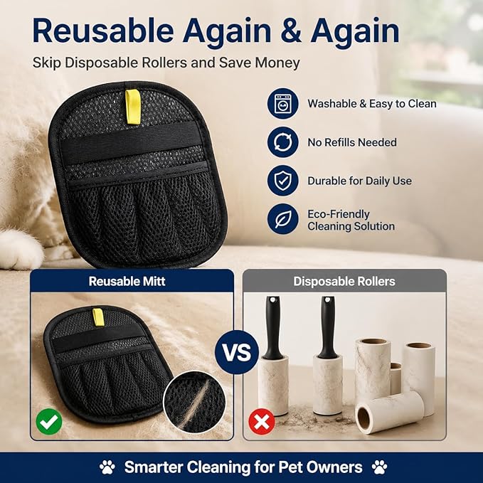 Pet Hair Remover Glove 2-Pack for Couch, Carpet, Bed, Car Seat & Clothing, Reusable Electrostatic Tool for Cat & Dog Hair
