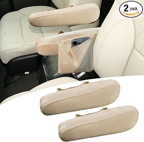 Beige Seat Arm Rest Cover with Pocket for Car, SUV, Truck&Van 1 Pair