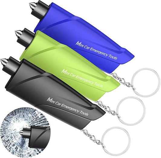 RAPUDA Window Breaker Seatbelt Cutter,3-in-1 Mini Glass Breaker, 3 Pack Car Escape Tool for Land and Underwater,Keychain Car Emergency Tool（Black/Green/Blue）