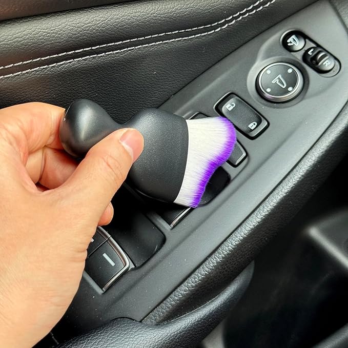 Car Detailing Brush, Soft Bristle Cleaning Brush, Scratch-Free Auto Duster Tool for Dashboard, Air Vents, Leather & Interior Cleaning (Black&Purple)