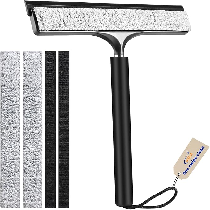 wlich Shower Squeegee with Long Handle, Telescoping Window and Floor Extendable Squeegee for Shower Glass, Bathroom Surfaces, Mirrors, and Smooth Floors, Includes Replaceable and Washable Cloth Pads