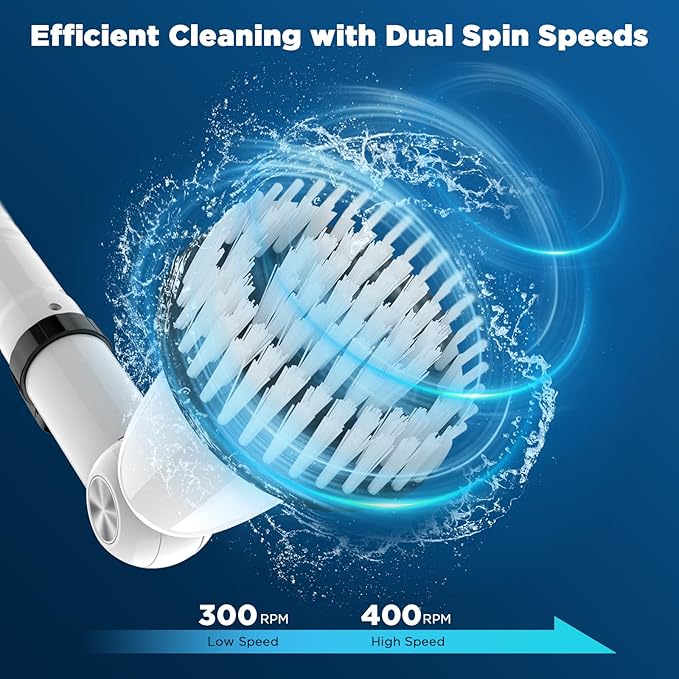 Electric Spin Scrubber, Upgraded Bathroom Cleaner, Power Shower Cleaning Brush with Extendable Handle & 4 Brush Heads, Dual Speed & USB-C Charging, Shower Scrubber for Bathtub, Tile, and Floor