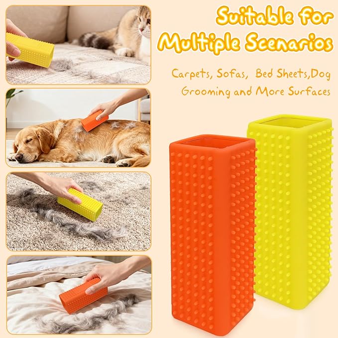 2 Pack Silicone Pet Hair Remover Roller for Furniture, Carpets, Sofas, and Car Interiors