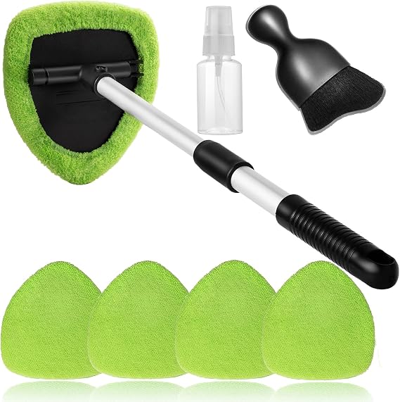 Qydipclin 7pcs Windshield Cleaner Tool Car Window Cleaning Wash Kit with 4 Reusable Microfiber Pads 1 Spray Bottle and E