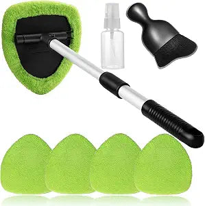 Qydipclin 7pcs Windshield Cleaner Tool Car Window Cleaning Wash Kit with 4 Reusable Microfiber Pads 1 Spray Bottle and E