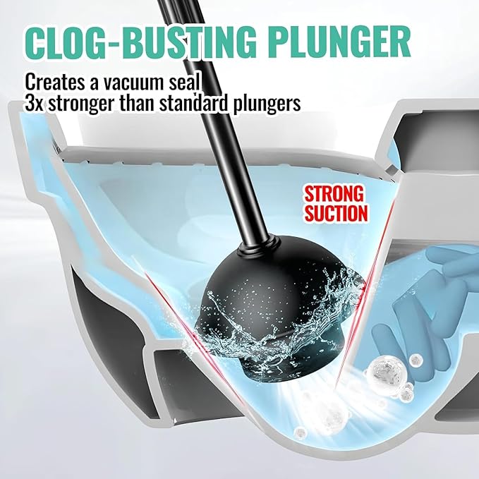 3PACK 4 in 1 Toilet Brush and Plunger Set with Crevice Cleaning Brush, Toilet Plunger and Brush Set with Extra Long Handle, Plungers for Bathroom Accessories, Toilet Plunger with Holder, Bright Black