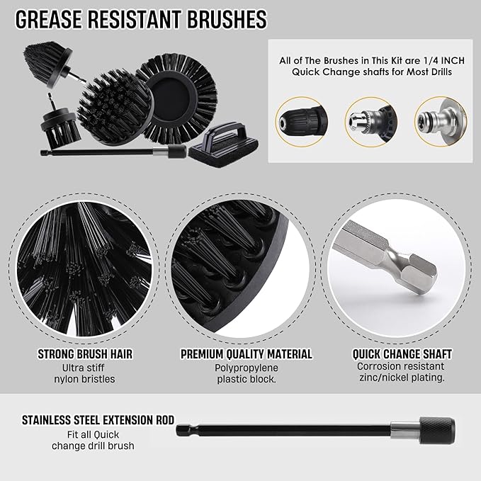 6 Piece BBQ Grill Cleaning Brush Ultra Stiff Drill Powered Cleaning Brushes Nylon Safe Bristle BBQ Grill Rust Remover Gift for Dad Grill Cleaner for Outdoor Grill (Black)