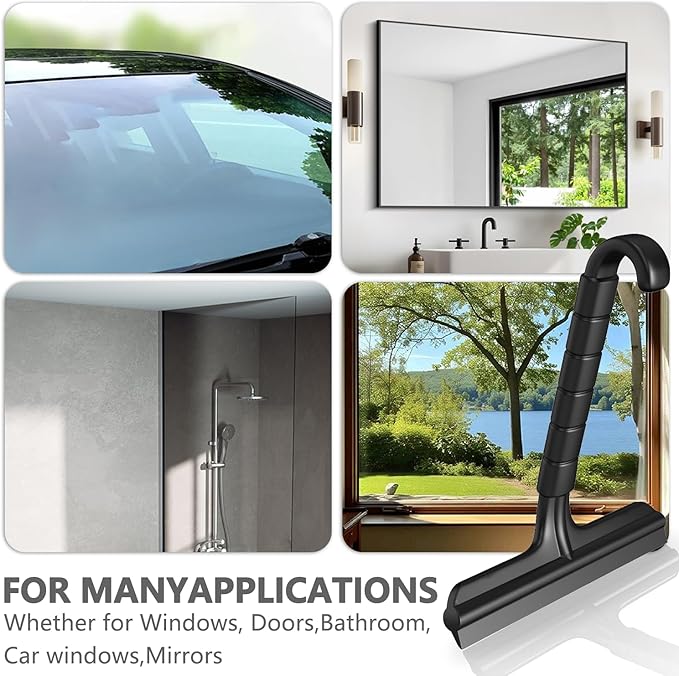 All-One-Piece Shower Squeegee for Glass Doors, Silicone Bathroom Squeegee for Shower Glass, Window Tool for Tile Walls, Mirrors, Kitchen and Car, Hand Small Scraper(7.87in-Black)