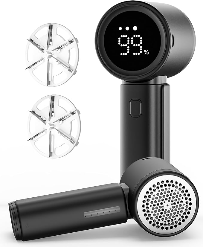 ASNUG Fabric Shaver, Electric Lint Remover, Sweater Shavers to Remove Pilling with 3 Speeds, 6 Leaf Blade, LED Display & Type-C Rechargeable, Removes Fuzz, Pills for Clothes, Couch, Furniture