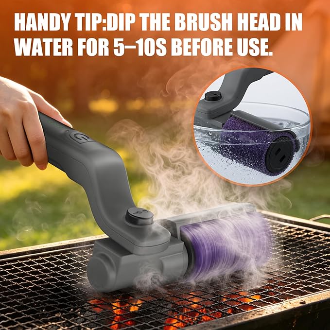 YEYES Electric Grill Brush for Outdoor Grill - Cordless Rechargeable BBQ Cleaner with 7-Angle Adjustable Head, 2600mAh Power Rotary Grill Cleaning Brush for Gas Charcoal Grates (Gray)