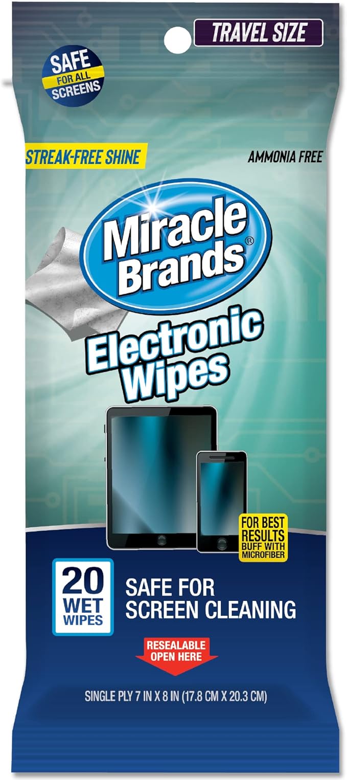 MiracleWipes for Electronics Cleaning - Screen Wipes Designed for TV, Phones, Monitors and More - 20 Count