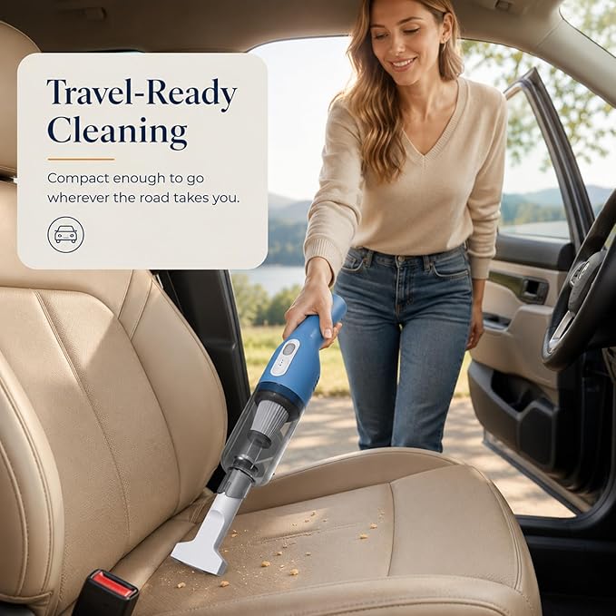 catsMeow Cordless Handheld Vacuum, Lightweight Portable Car Vacuum Cleaner with Crevice & Brush Tools, USB-C Rechargeable, Ideal for Cars, Quick Cleanups & Tight Spaces