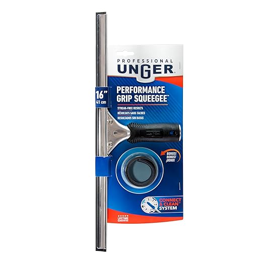 Unger Connect and Clean 16” Performance Window and Glass Cleaning Squeegee with Replacement Rubber, Cleaning Supplies, Heavy Duty Household Cleaner Tools with Streak-Free Results