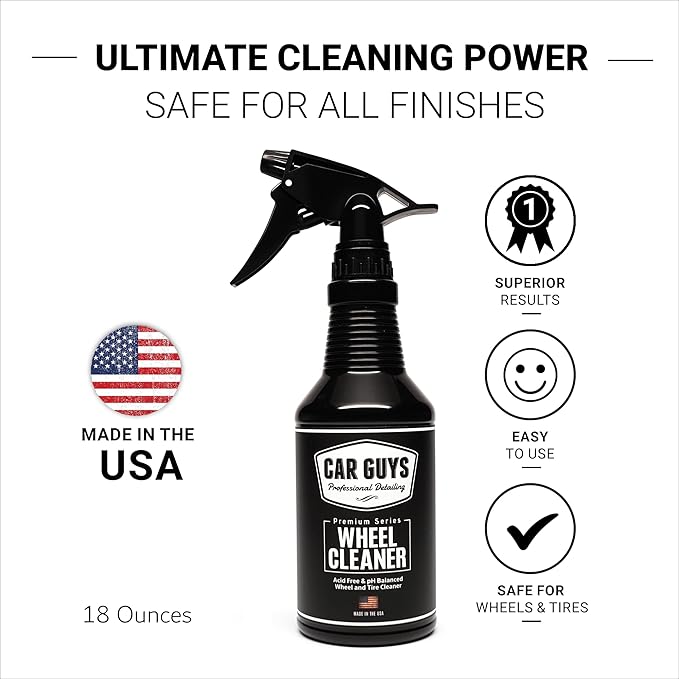 CAR GUYS Wheel Cleaner | Effective Rim and Tire Cleaner | Safe & Versatile Brake Dust Remover for Alloy, Chrome, Aluminum Rims, White Wall Tires, and More! | 18 Oz