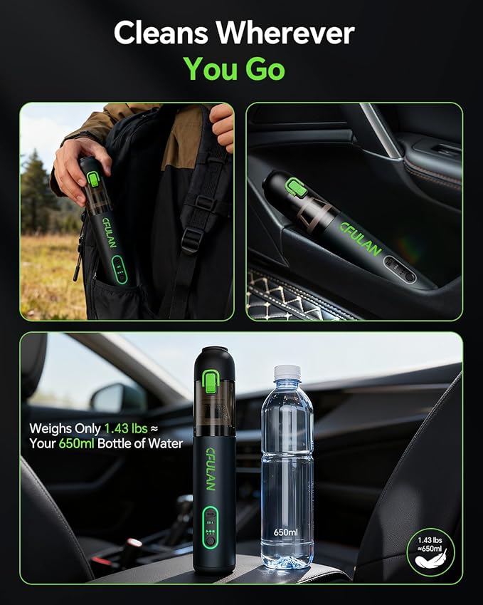 Car Vacuum Portable Cordless, 21000Pa 4-in-1 Handheld Mini Vacuum Cleaner with 8 Attachments, 3 Suction Modes, One-Touch Empty, Type-C Charge, Hand Vacuum for Car, Home, Keyboard, Small Job