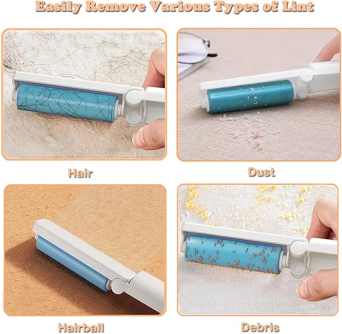 Mini Reusable Lint Roller for Travel, 8 Pack Washable Foldable Lint Remover with Sticky Gel, Portable, Compact and Easy to Clean for Clothes and Luggage Use (Blue)