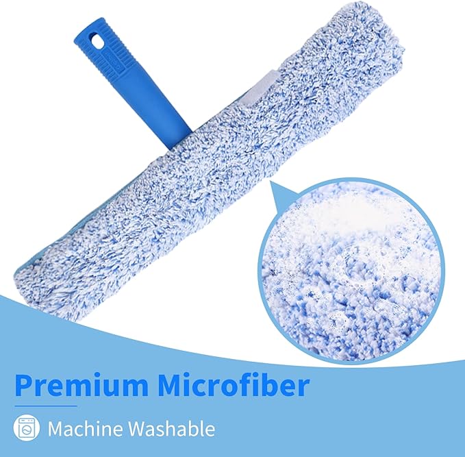 10Ft Window Cleaning Kit with Extension Pole, 14" Squeegee and 15" Scrubber with Long Handle, Window Cleaner Tool Washing Equipment for Outdoor High Windows Glass