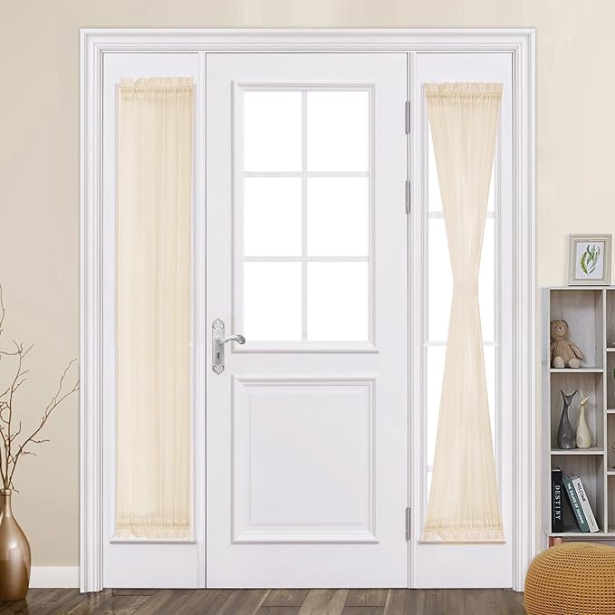 MIULEE 2 Panels Sidelight Curtains for French Door Sheer Panels Light Filtering Window Treatment for Narrow Door 25 x 72 Inches with Tieback, Cream Beige