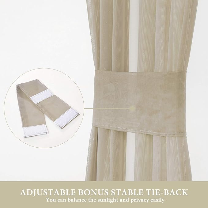 MIULEE 2 Panels Sidelight Curtains for French Door Sheer Panels Light Filtering Window Treatment for Narrow Door 40 x 72 Inches with Tieback - 2 Panels, Beige
