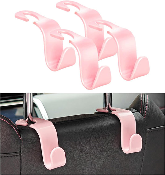 Ziciner 4 PCS Car Seat Headrest Hooks, Backseat Hangers Storage Organizer, Universal Car Accessories for Purse Grocery Bags Coats (Light Pink)