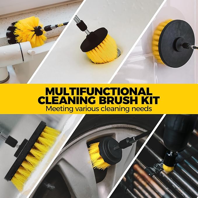 Holikme 40 Piece Drill Brush Attachment Set Scrub Pads Scouring Pads Power Scrubber Brush with Extend Long Attachment All Purpose Clean for Car Detailing，Grout, Tiles, Bathroom, Kitchen
