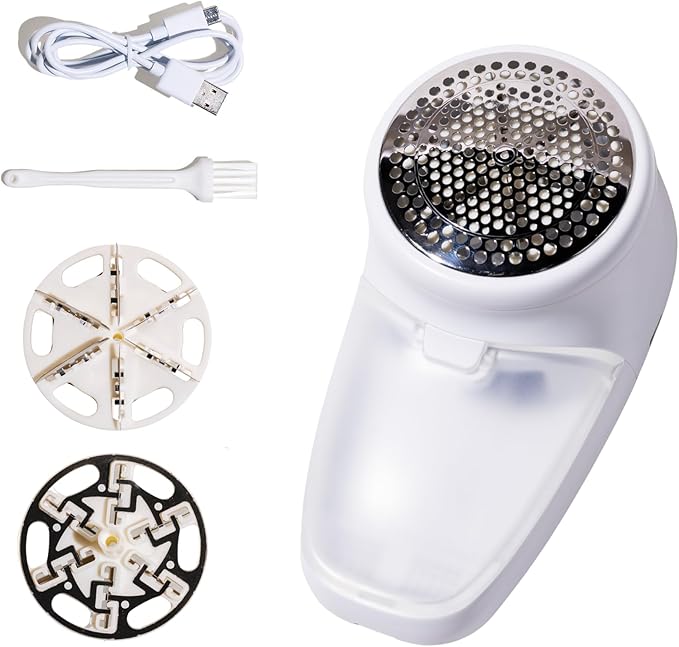 Nori Trim Fabric Shaver - Lint Remover for Clothes & Furniture Couch Pilling - Sweater Pill Remover - Clothes Shaver with 6 Precision Blades - Wireless and Rechargeable - White