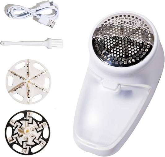 Nori Trim Fabric Shaver - Lint Remover for Clothes & Furniture Couch Pilling - Sweater Pill Remover - Clothes Shaver with 6 Precision Blades - Wireless and Rechargeable - White
