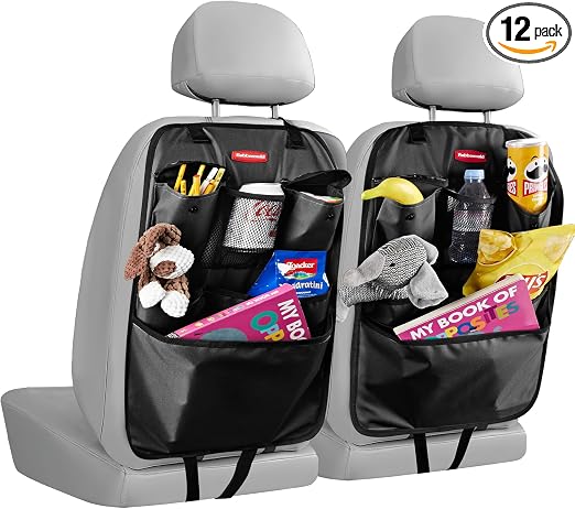 Rubbermaid Backseat Car Organizer, Kick Mats and Seat Back Protector, Car Organizer for Kids with 6 Storage Pockets, Tra