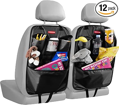 Rubbermaid Backseat Car Organizer, Kick Mats and Seat Back Protector, Car Organizer for Kids with 6 Storage Pockets, Tra