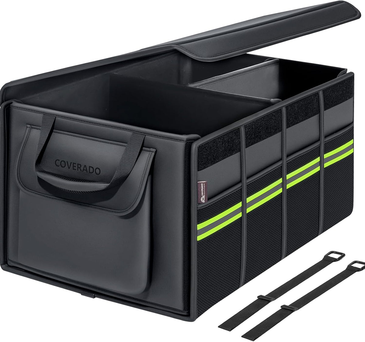 Car Trunk Organizer - 70L Nappa Leather Trunk Organizer for SUV with Lid, Multi Collapsible Car Storage Organizer Foldable, Multi Compartments with 2 Straps for SUV/Truck