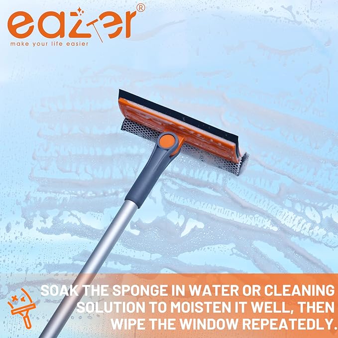 eazer Professional Window Squeegee, 2-in-1 Rotatable Squeegee for Window Cleaning Kit, Window Cleaner Tool, Window Washing Equipment Kit with Extension Pole for Shower/Windshield - 2 Head