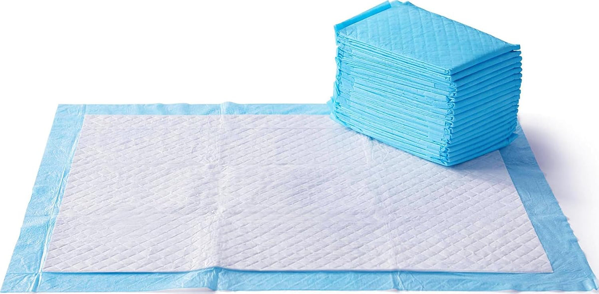 Super Absorbent Dog and Puppy Potty Pads, Leak-Proof 5-Layer Design with Quick-Dry Surface for Housebreaking, Heavy Duty Absorbency, X-Large, 28 x 34 Inch, Blue & White, 25-Pack