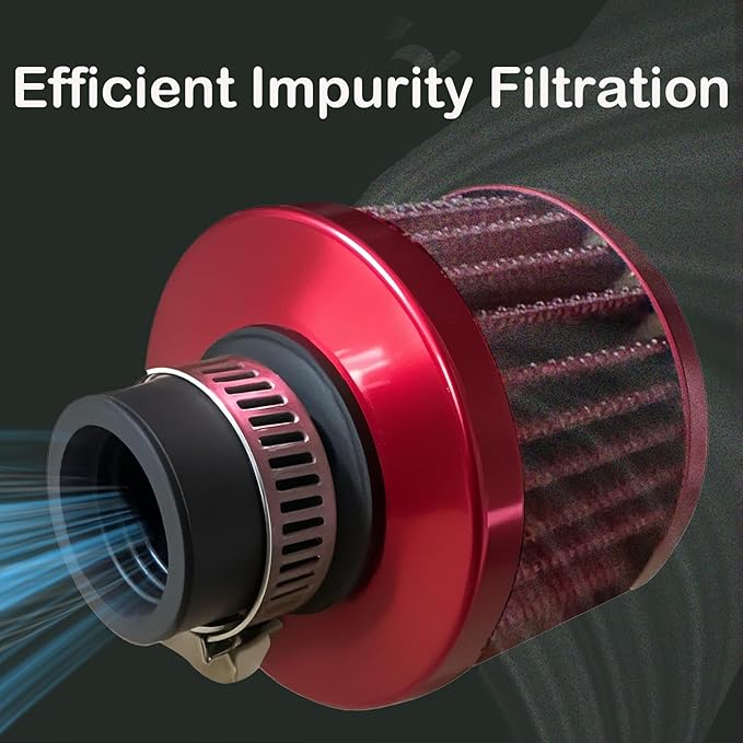 18mm Cold Air Intake Filter, Automotive Cold Air Breather Filter with Adjustable Clamp, Car Valve CoverTurbo Vent Cleaner Accessory, Fits for Car Motorcycle (Red)