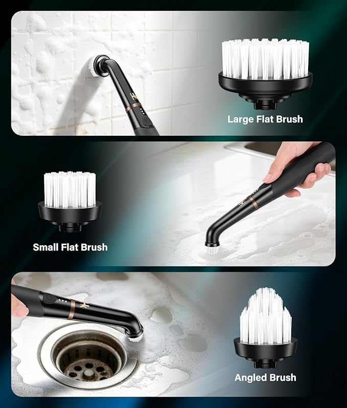 2026 Upgraded Cordless Electric Spin Scrubber, 360° High-Torque Rotation, 3 Speed, 2600mAh Rechargeable, IPX7 Waterproof with 11 Brush Heads, Cleaning Brush for Grout, Tiles, Sinks, Crevices