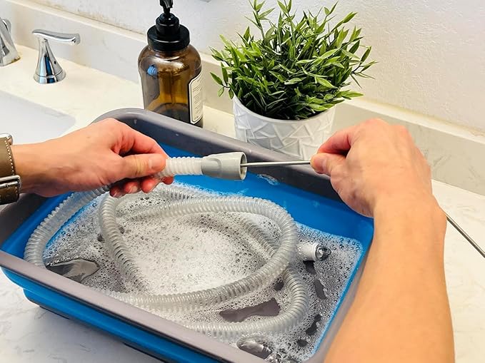 Drying Rack CPAP Cleaning Kit with Collapsible Wash Basin, Cleaning Brush & Drying Rack – CPAP Hose & Mask Cleaner Set – Grey | with Drying Rack