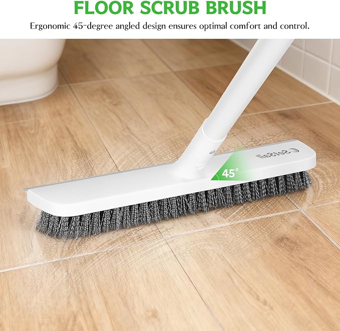 SetSail Floor Scrub Brush, Scrub Brush with 48-Inch Long Adjustable Handle 2 in 1 Scraper Brush Stiff Bristle Floor Scrubber for Cleaning Bathroom Shower Kitchen Garage Deck Tile Tub, White