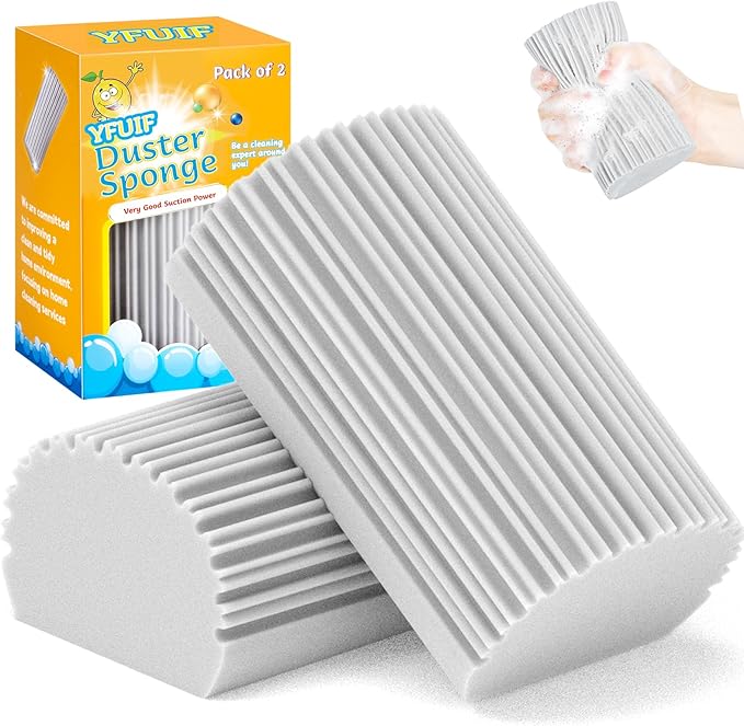 2-Pack Damp Duster Sponge for Clean, Magic Sponge Eraser Baseboard Cleaner Tool, Dusters for Cleaning Blinds, Glass, Vents, Railings, Mirrors,Window Track Grooves and Faucets